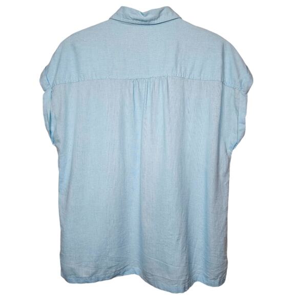 Orvis Blue Linen Short Sleeve Button Shirt Women's Size Small - Picture 3 of 4